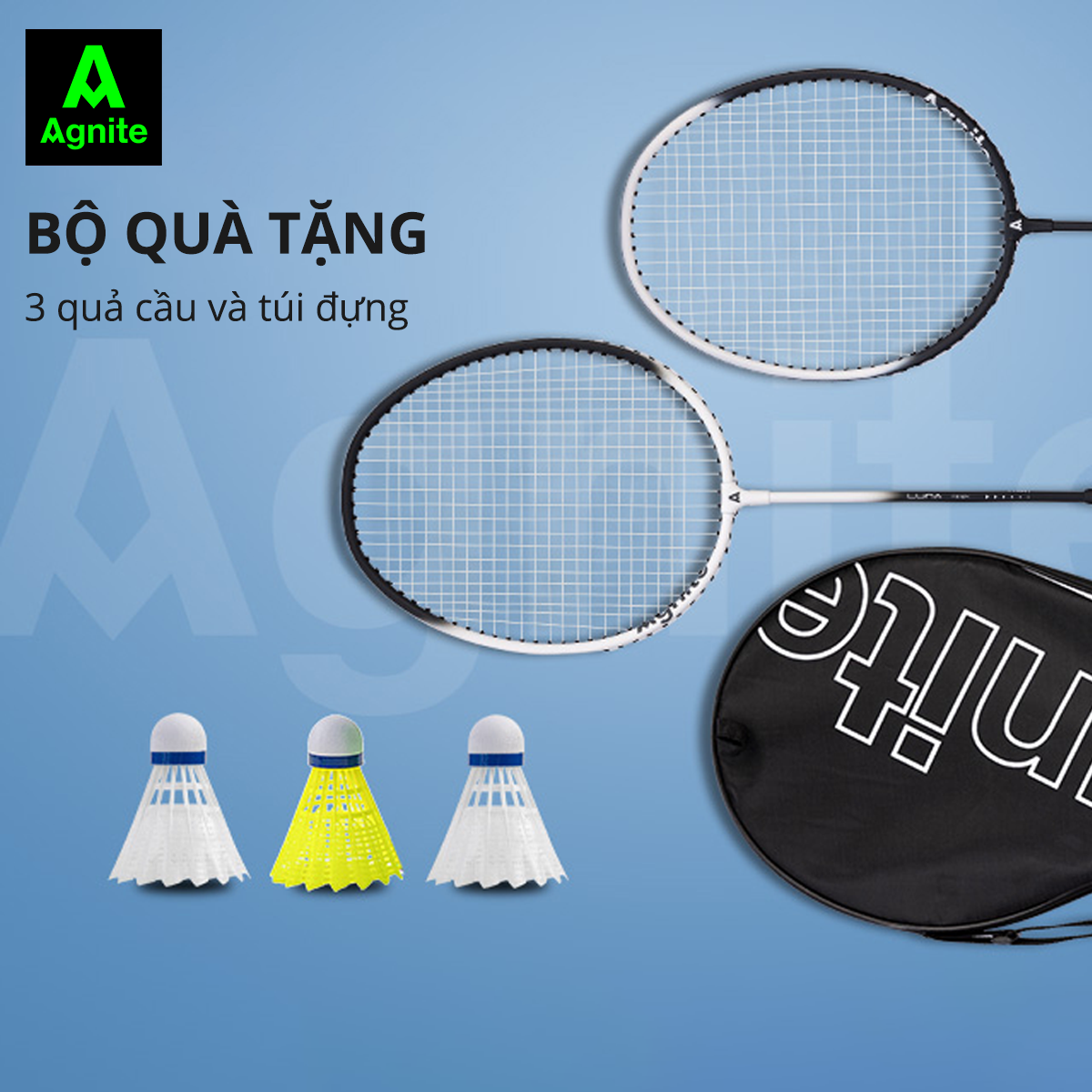 [Thiết kế mới] Bộ 2 vợt cầu lông thế hệ mới Agnite, siêu bền, nhẹ TẶNG kèm hộp cầu và túi đựng - F2124