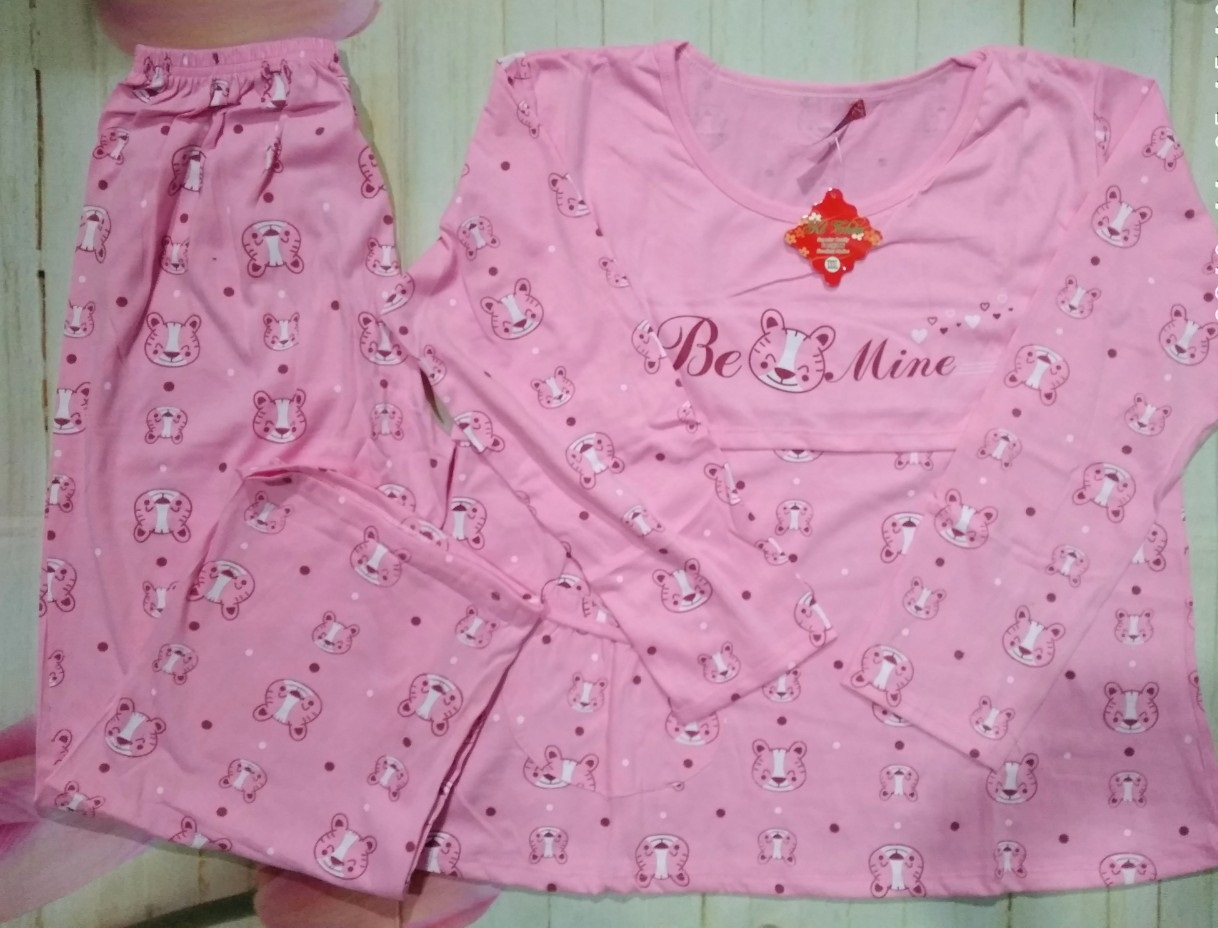 Đồ bộ sau sinh cotton dáng dài tay dài có form to đến 80kg-họa tiết ngẫu nhiên