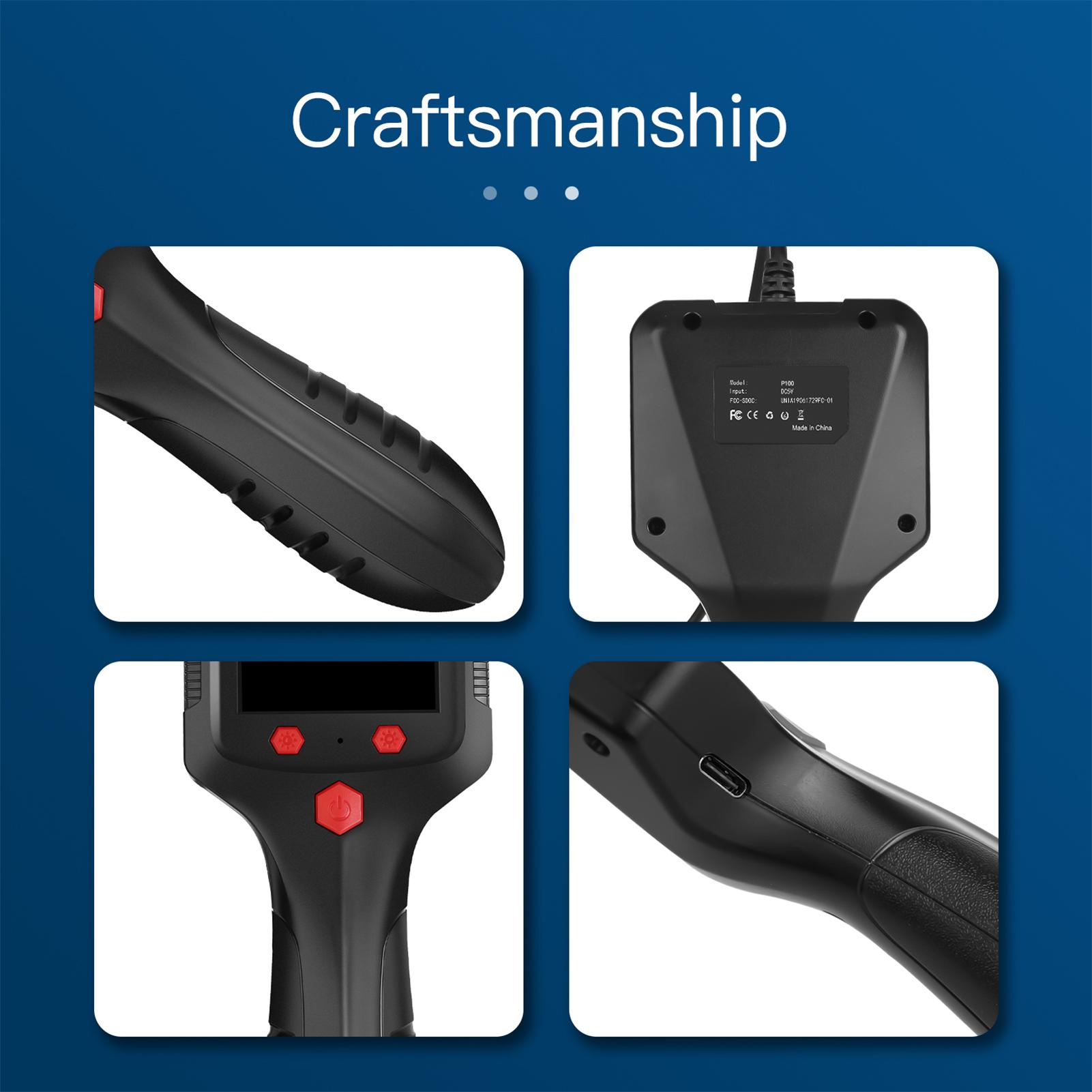 P100 Industrial Endoscope 8mm 1080P Digital Borescope IP67 Waterproof Snake Scope Camera Handheld Inspection Camera with 2.4'' IPS Screen 6 LED-Lights