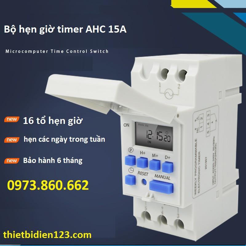 Hẹn giờ thời gian timer AHC 15A - Hẹn giờ điện tử cài thanh ray