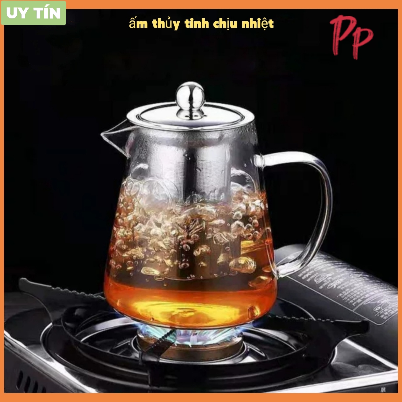 ẤM PHA TRÀ / ĐUN TRÀ THỦY TINH CHỊU NHIỆT CAO CẤP CÓ LÕI LỌC TRÀ VÀ NẮP INOX  - ẤM PHA TRÀ 950ML