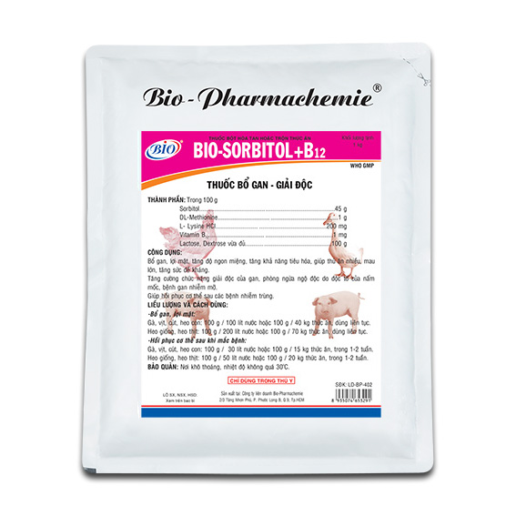 Thuốc bột hoà tan hoặc trộn thức ăn BIO-SORBITOL+B12 bổ gan,giải độc