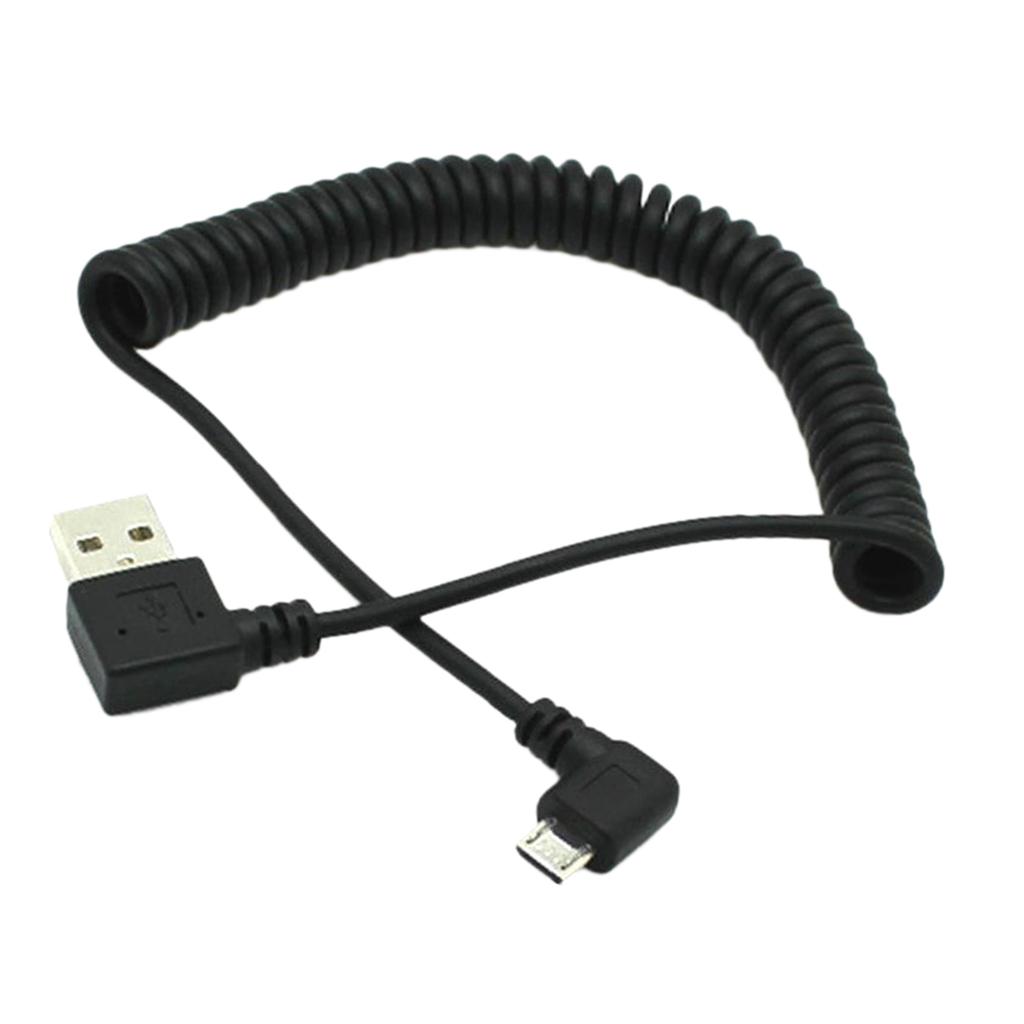 90 Degree Angle USB 2.0 Male to 90 Degree Right Angle Micro USB 5 Pin Male Charge and Sync Coiled Spiral Cable