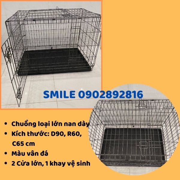 CHUỒNG CHÓ VÂN ĐÁ SIZE LỚN NAN SIÊU DÀY 90X60X65CM GẤP GỌN TIỆN LỢI DÀNH CHO PET LỚN