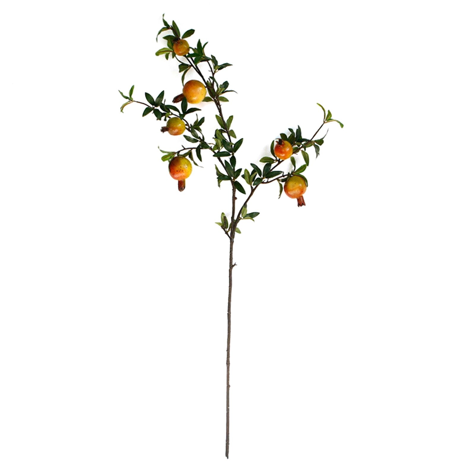 Cành lựu giả - 06 quả - Dài 80 cm - Màu cam, đỏ - Quả to từ 5 đến 7 cm - Cây giả, hoa lụa Decor trang trí nhà cửa