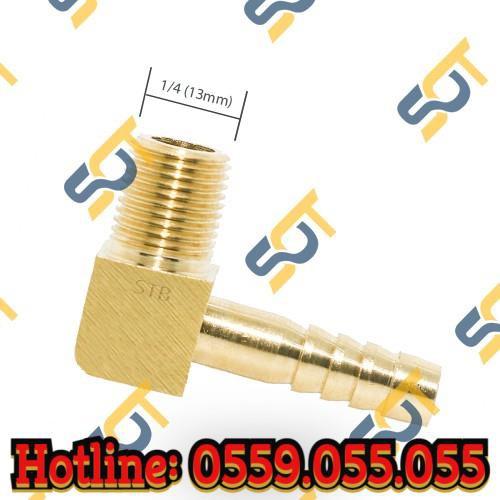 Co ren ngoài 1/4 (13) đuôi chuột nối ống mềm - Đồng thau (Brass airline fitting horse elbow connector, co RN 90 độ)