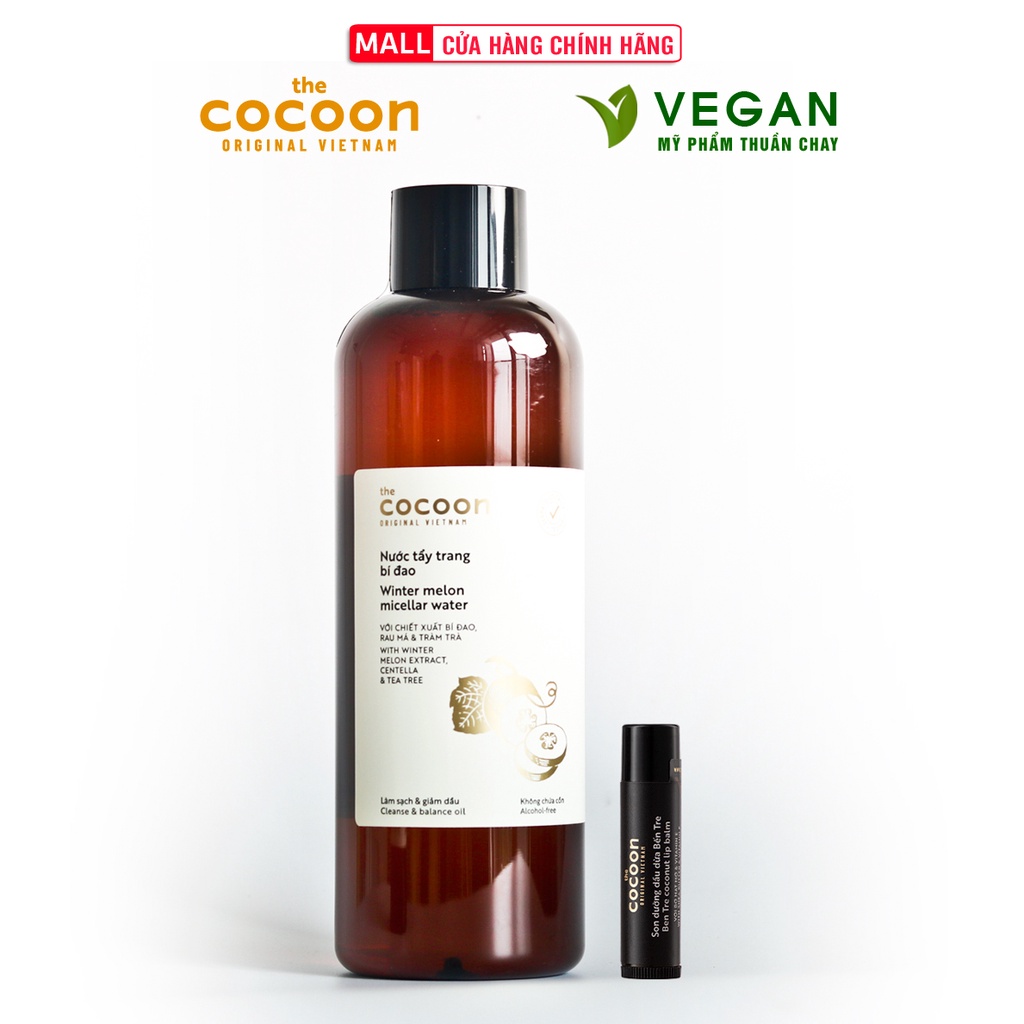 Combo Nước tẩy trang bí đao cocoon 500ml + Son dưỡng môi dầu dừa bến tre cocoon 5g