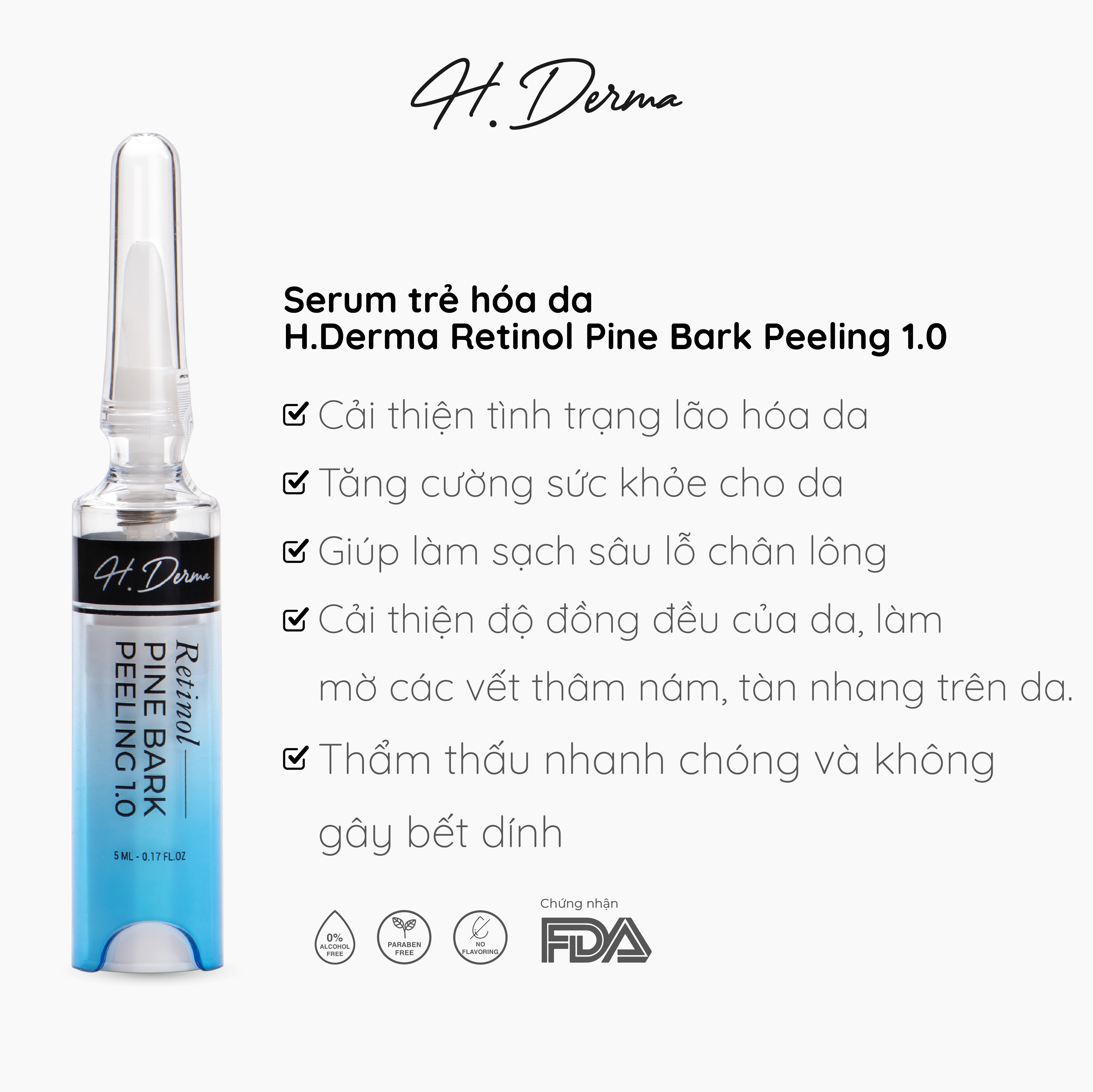 Serum trẻ hóa da retinol 1.0 T.610 H.Derma Retinol Pine Bark Peeling 1.0