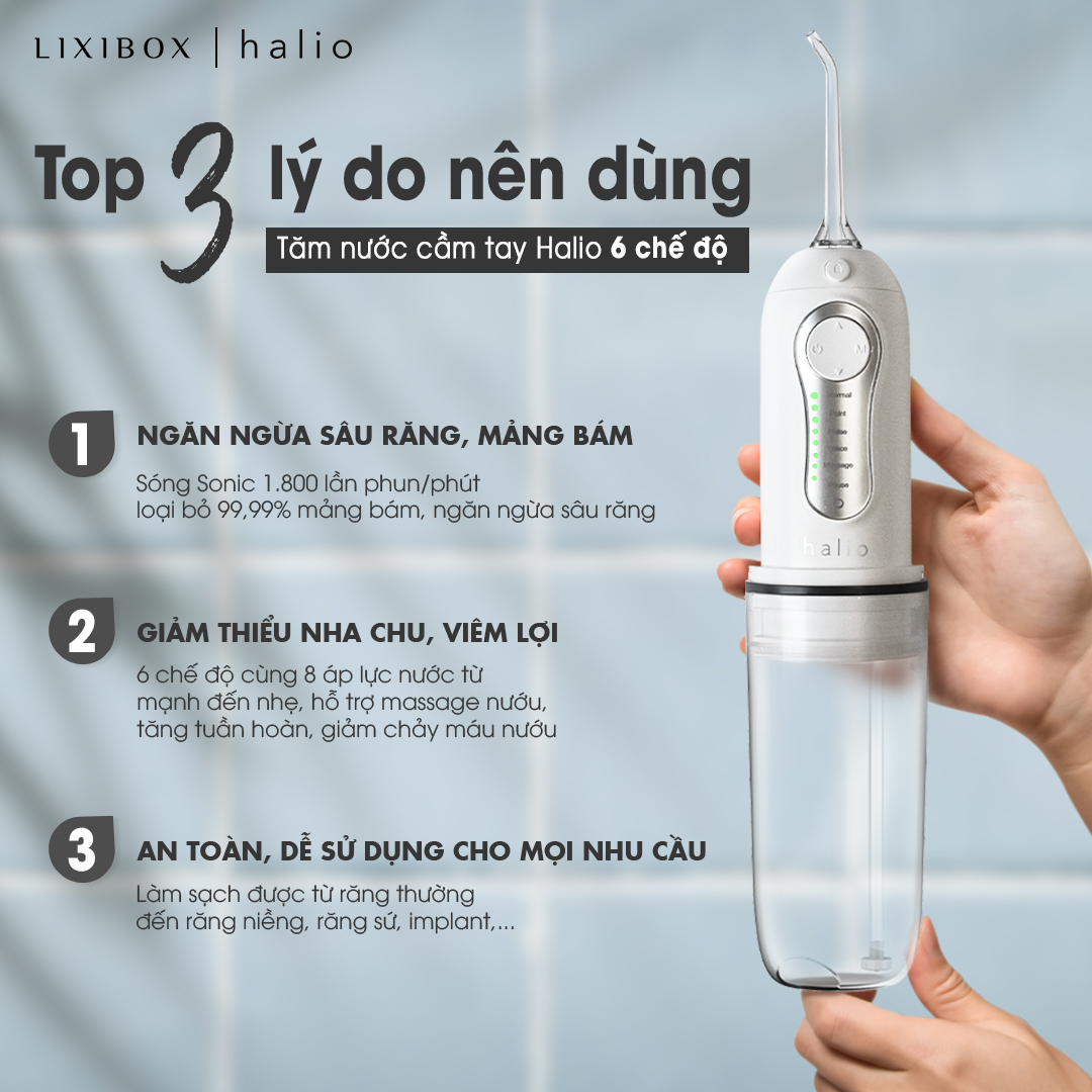 Combo Máy tăm nước cầm tay Cordless Oral Irrigator Và Máy Tẩy Trắng Răng Halio Blue Light Professional Teeth Whitening Enhancer