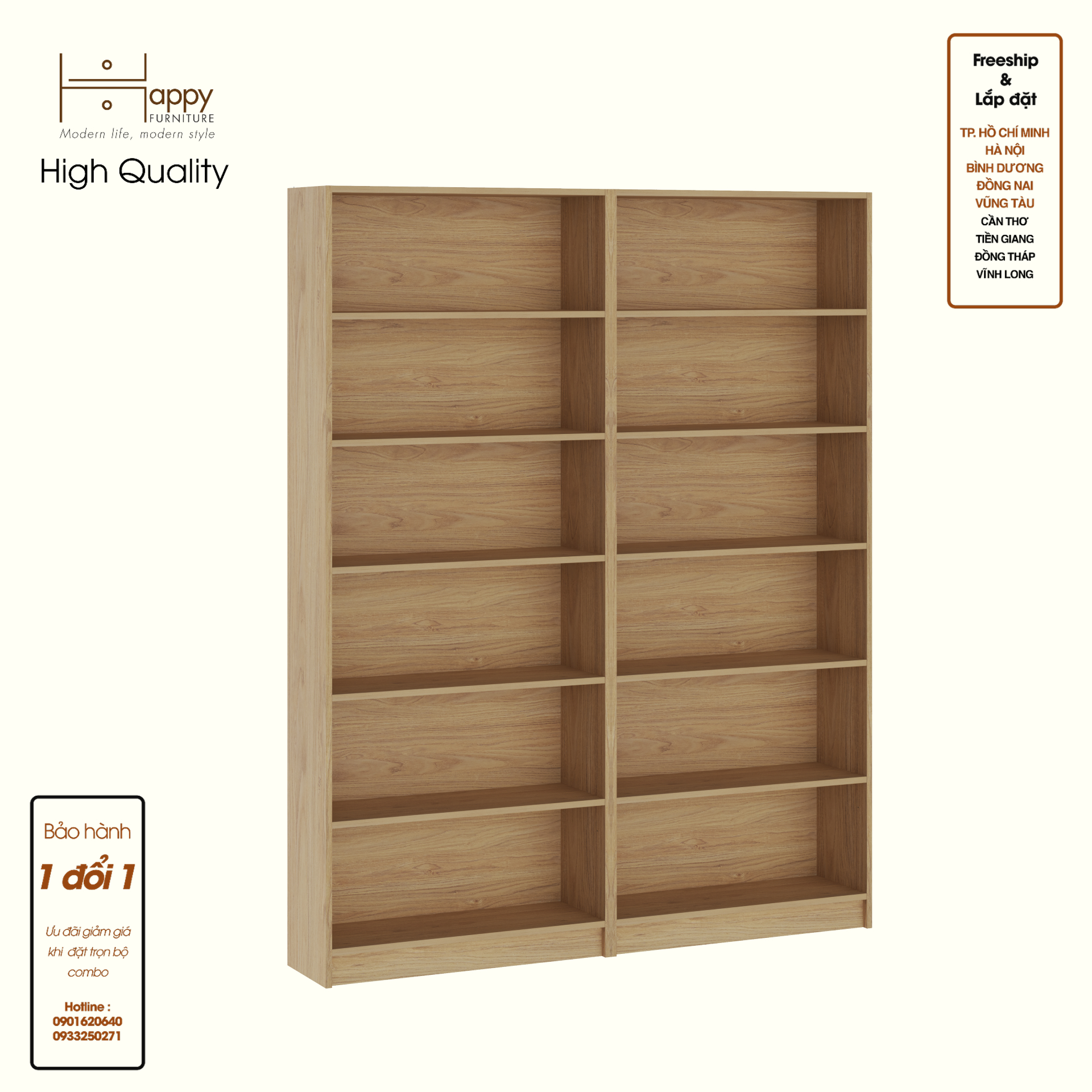 HAPPY FURNITURE , Combo 2 kệ sách 6 tầng - CATY , KSA_088, 160cm x 28cm x 202cm DxRxC