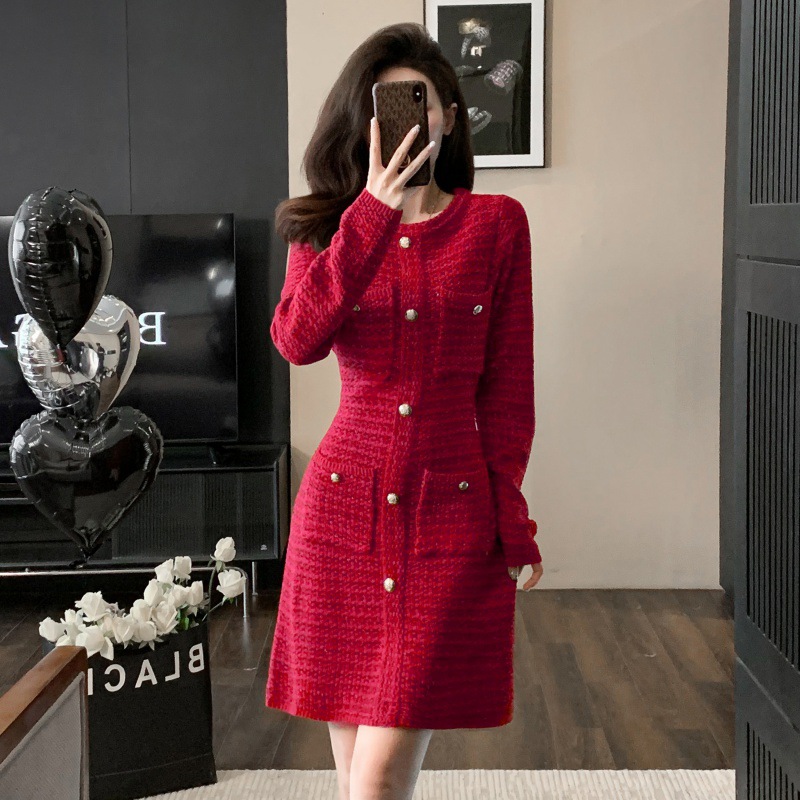 Đầm Dệt Kim Ôm Eo Đơn Giản Thanh Lịch Thu Đông AL113 - Hàng Quảng Châu Cao Cấp