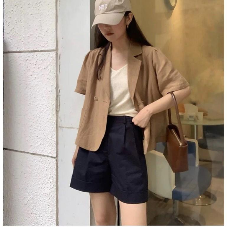 Blazer tay ngắn thời trang thanh lịch cho nữ. Blazer croptop ngắn tay - có ảnh thật