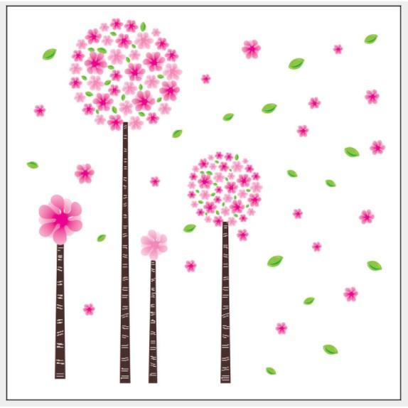 Decal dán tường 2 cây hoa màu hồng