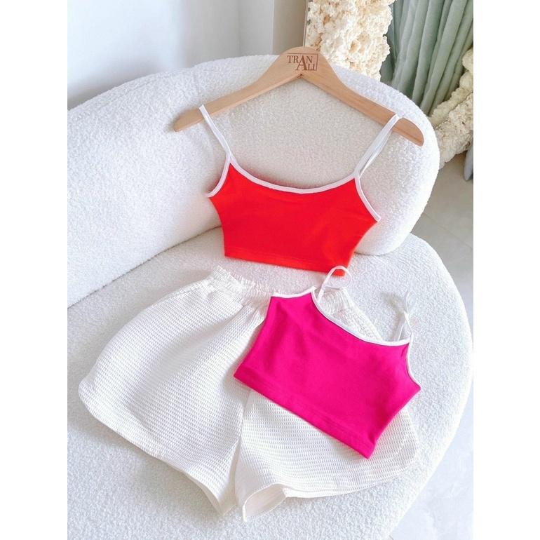 Áo Croptop 2 Dây Borip Hot trend Và Quần Bí A5244