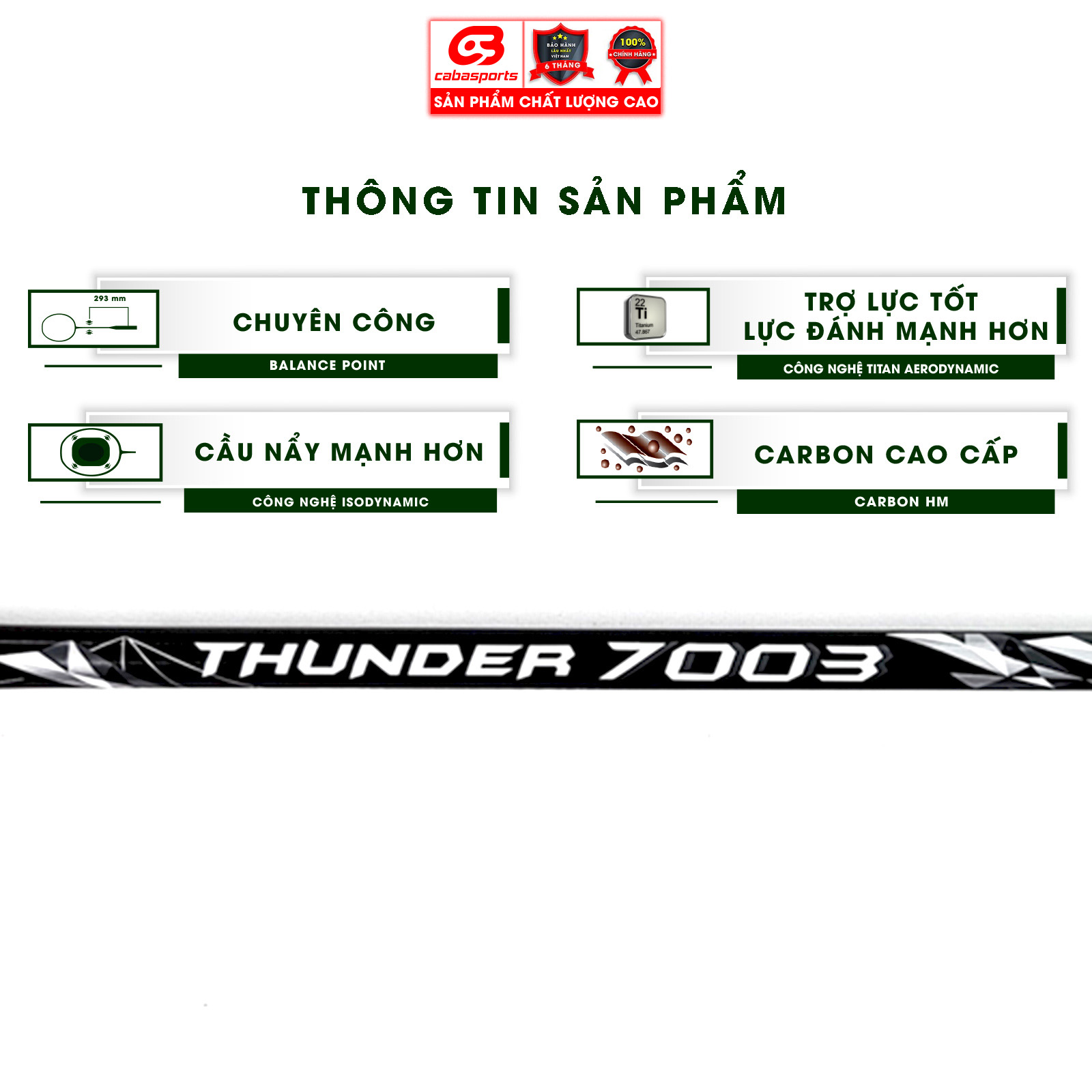 VỢT CẦU LÔNG PROKENNEX THUNDER 7003 CHẤT LƯỢNG CHÍNH HÃNG ĐÃ ĐAN LƯỚI TRỢ LỰC - Tặng kèm quấn cán và túi vải Cabasports