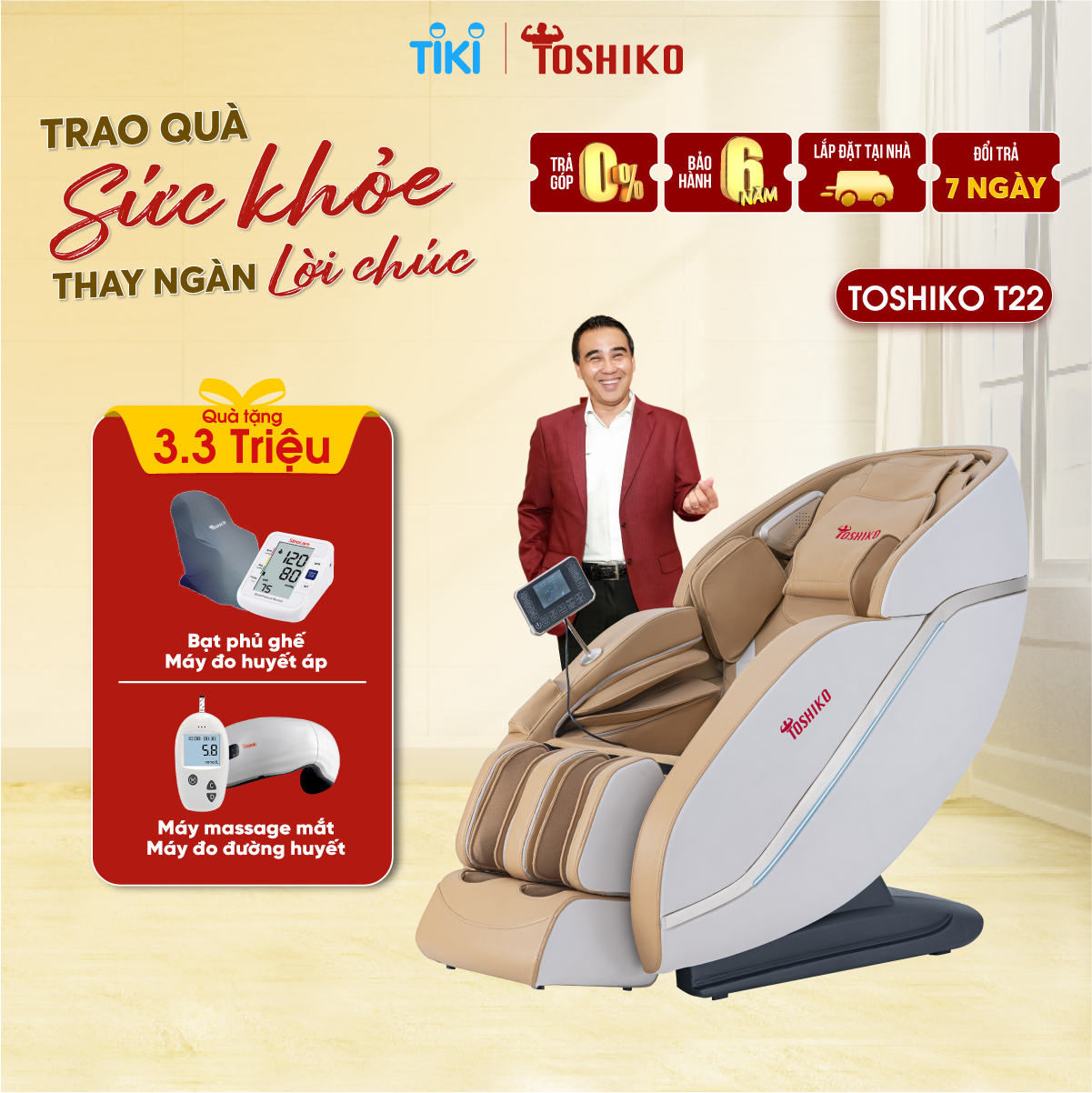 [Lắp đặt tại nhà] Ghế massage toàn thân Toshiko T22 - Chức năng điều khiển bằng giọng nói, Tự động mát xa trị liệu,  kéo giãn, anion lắng đọng làm sạch không khí, đa dạng các bài massage