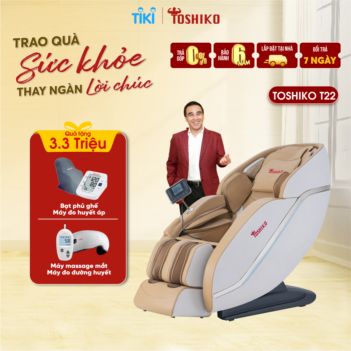Ghế massage toàn thân Toshiko T22 - Chức năng điều khiển bằng giọng nói, Tự động mát xa trị liệu, kéo giãn, anion lắng đọng làm sạch không khí, đa dạng các bài massage