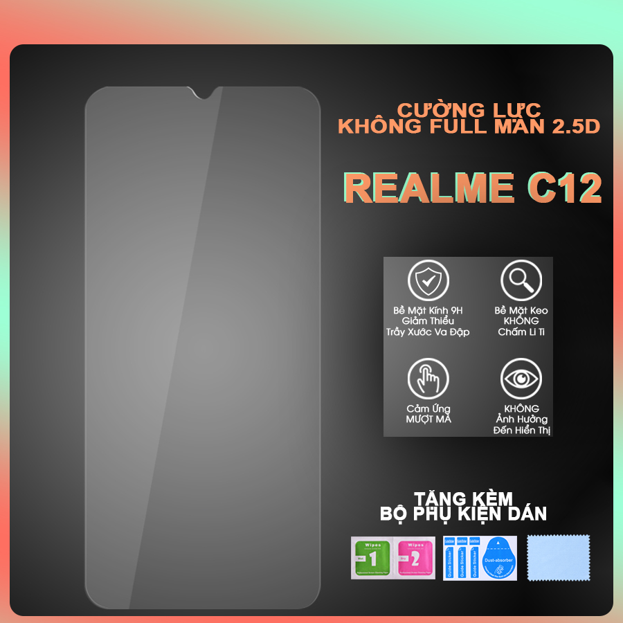 [Miếng dán màn hình] Kính Cường Lực Cho Realme C12 / C15 Trong Suốt 2.5D Không Full Màn- Hàng Chính Hãng