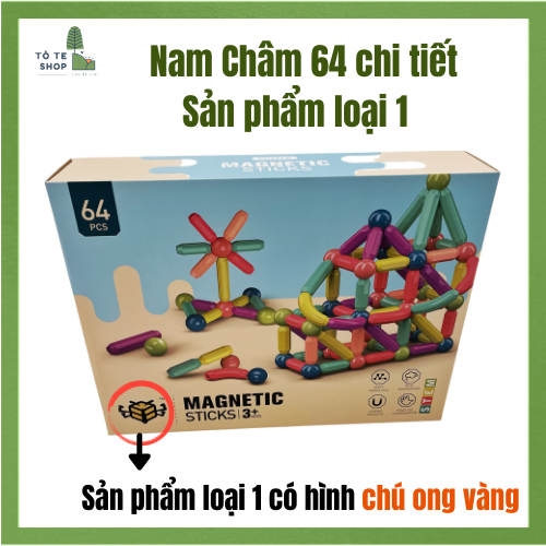 Bộ xếp hình nam châm 64 PCS MAGNETIC STICK - Đồ chơi giáo dục STEM cho bé, hộp loại 1 chú ong vàng