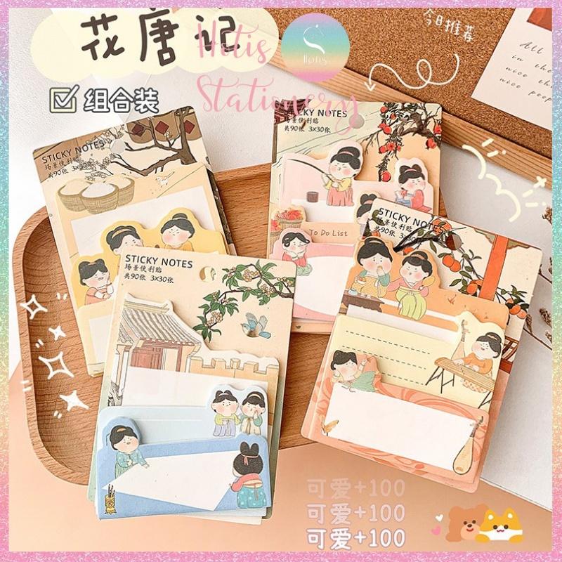 Set 90 tờ giấy ghi chú, giấy note in màu hoạt hình, 3 kích cỡ