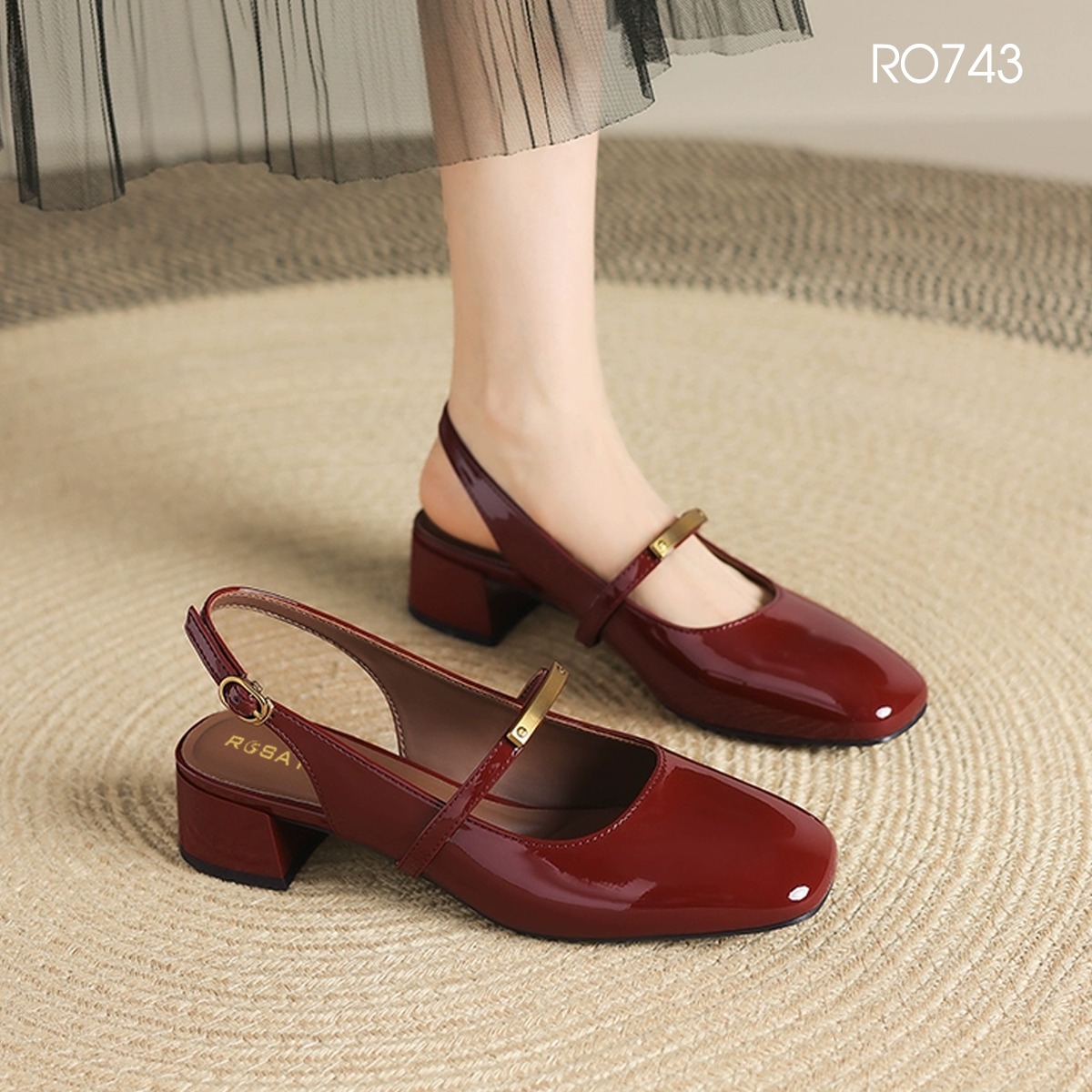 Giày nữ mũi vuông, quai sau ROSATA RO743 - 3.5p - Đỏ, Kem - BKSTORE