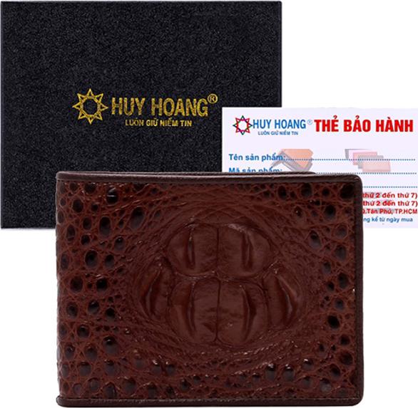 Ví Nam Da Cá Sấu Gù Đầu Huy Hoàng HT2214 (12.5 x 10 cm) - Nâu Đỏ
