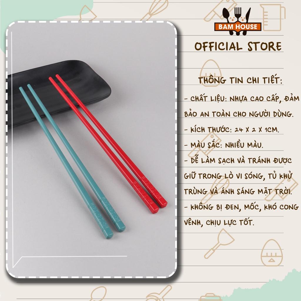 Set 5 đôi đũa nhựa chịu nhiệt Bam House nhiều màu đuôi đũa trạm hoạ tiết cao cấp DNHT04