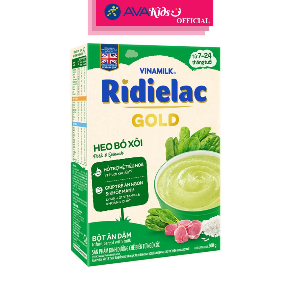 Bột ăn dặm Vinamilk Ridielac Gold heo, rau bó xôi hộp 200g (7 - 24 tháng) - Hàng Chính Hãng