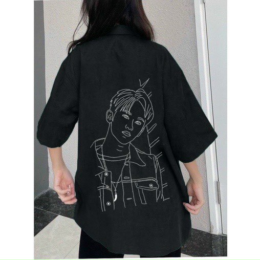 Áo sơ mi nam tay lỡ form rộng Oversized thêu hình chàng trai cực hot, Áo sơ mi nữ form rộng tay ngắn thêu họa tiết cực hot - dáng rộng thời trang Unisex