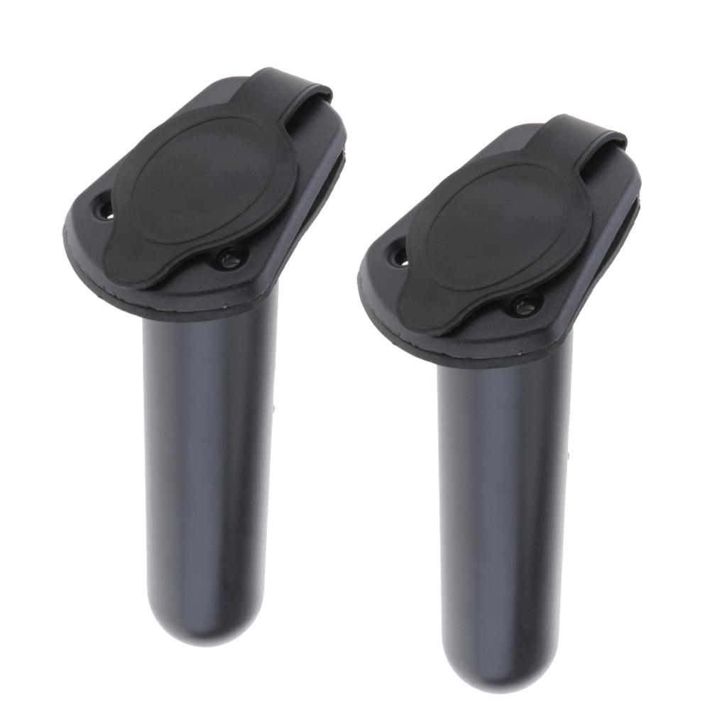 2 Pack 60° Kayak Flush Mount Fishing Rod Holder with Cap Boat Canoe Tackle Black