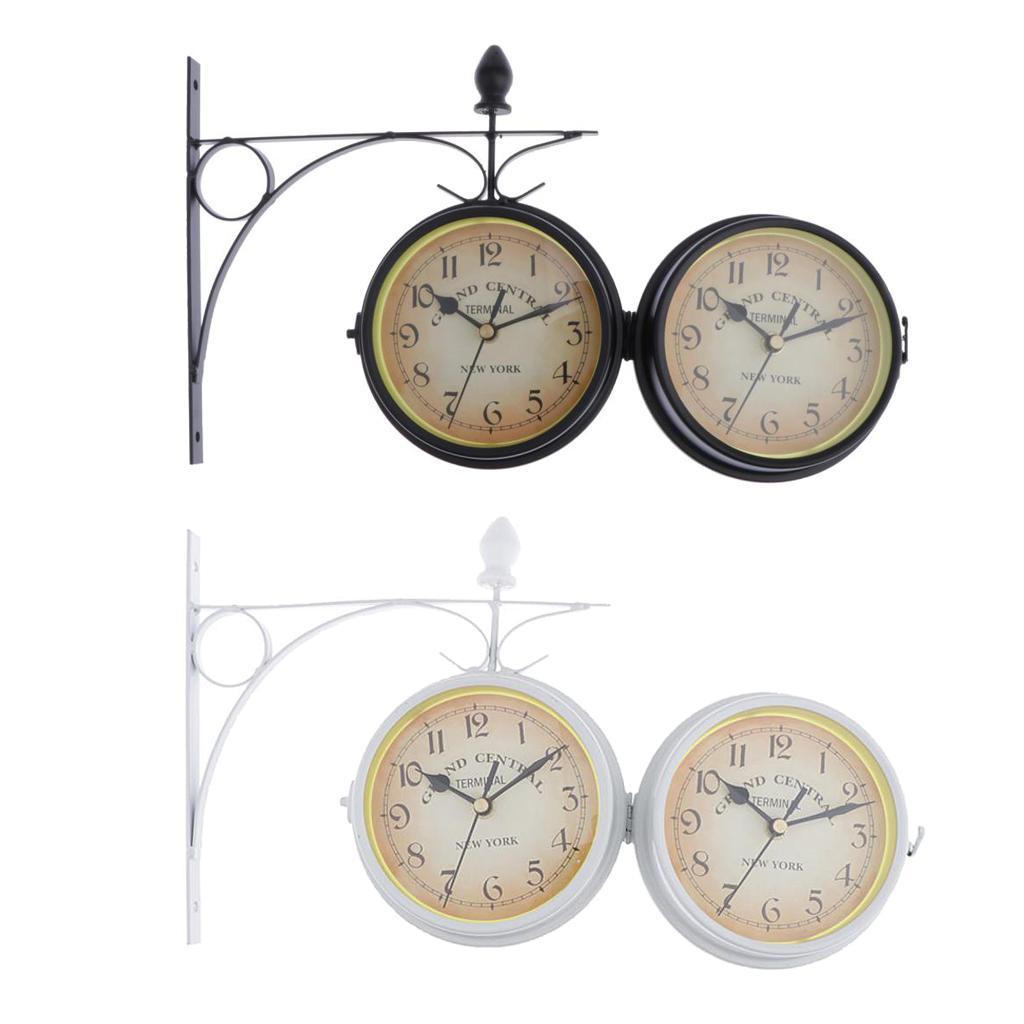2pcs DOUBLE SIDED DUAL CLOCK STATION GARDEN OUTDOOR WALL MOUNTED