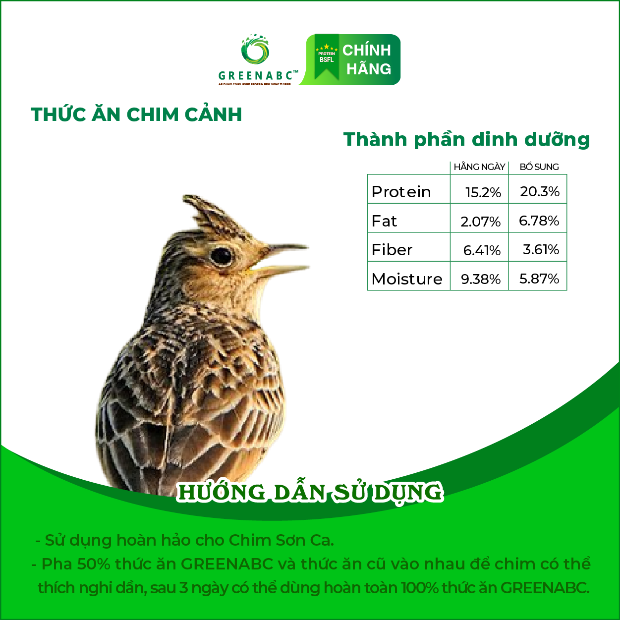 Cám Chim Sơn Ca GREENABC – Chim dưỡng dùng loại hằng ngày, cho chim mượt lông, phong dộ dùng loại bổ sung – Hộp 280g