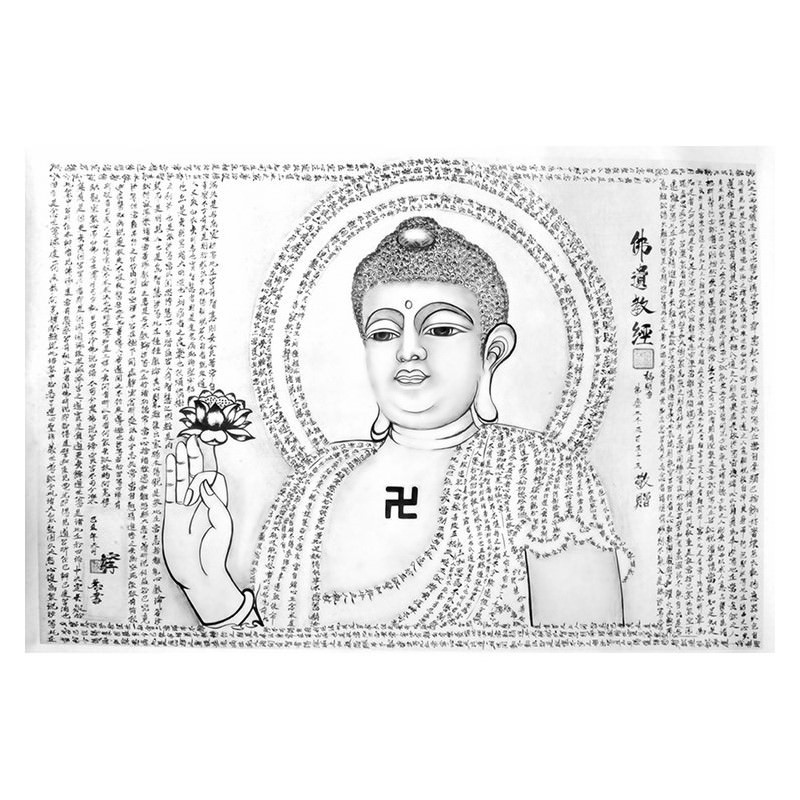 Tranh phật tổ như lai màu trắng đen trang trí tường, Tranh Phật Giáo Adida Phật 2292