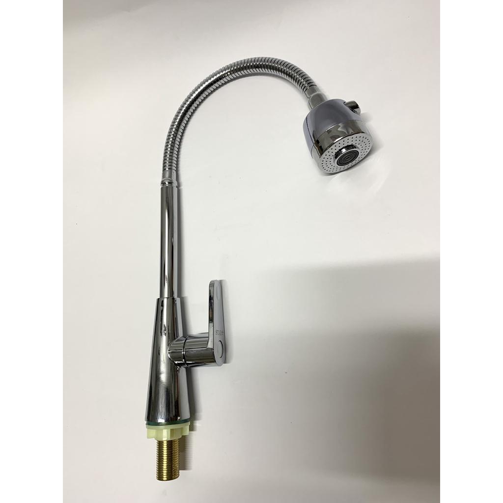 Vòi Rửa Chén Bát Lạnh Gắn Chậu Cần Lò Xo Inox Bóng