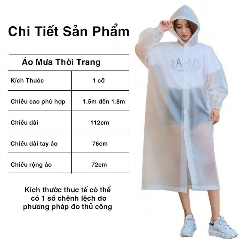 Áo Mưa Măng Tô PE Dẻo Phong Cách Áo Khoác Hàn Quốc Cài Nút - Freesize