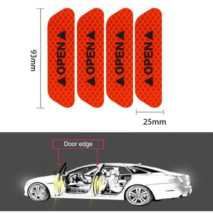 Bộ decal 4 miếng OPEN dán cửa xe hơi phản quang cảnh báo va chạm – Miếng dán phản quang Open