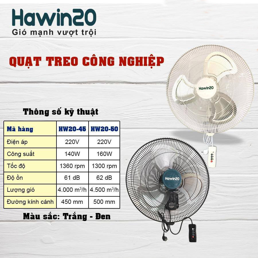 Quạt bán treo công nghiệp chính hãng  Hawin HW20-45T màu trắng