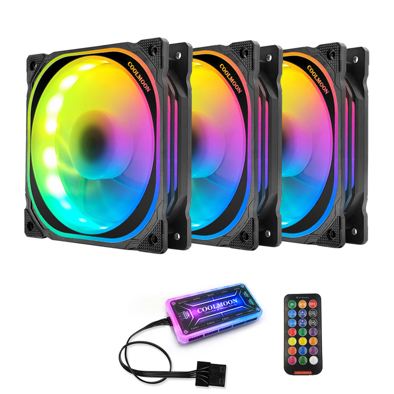 Bộ 3 quạt, Fan tản nhiệt case Coolmoon FS Led RGB - Hàng Nhập Khẩu