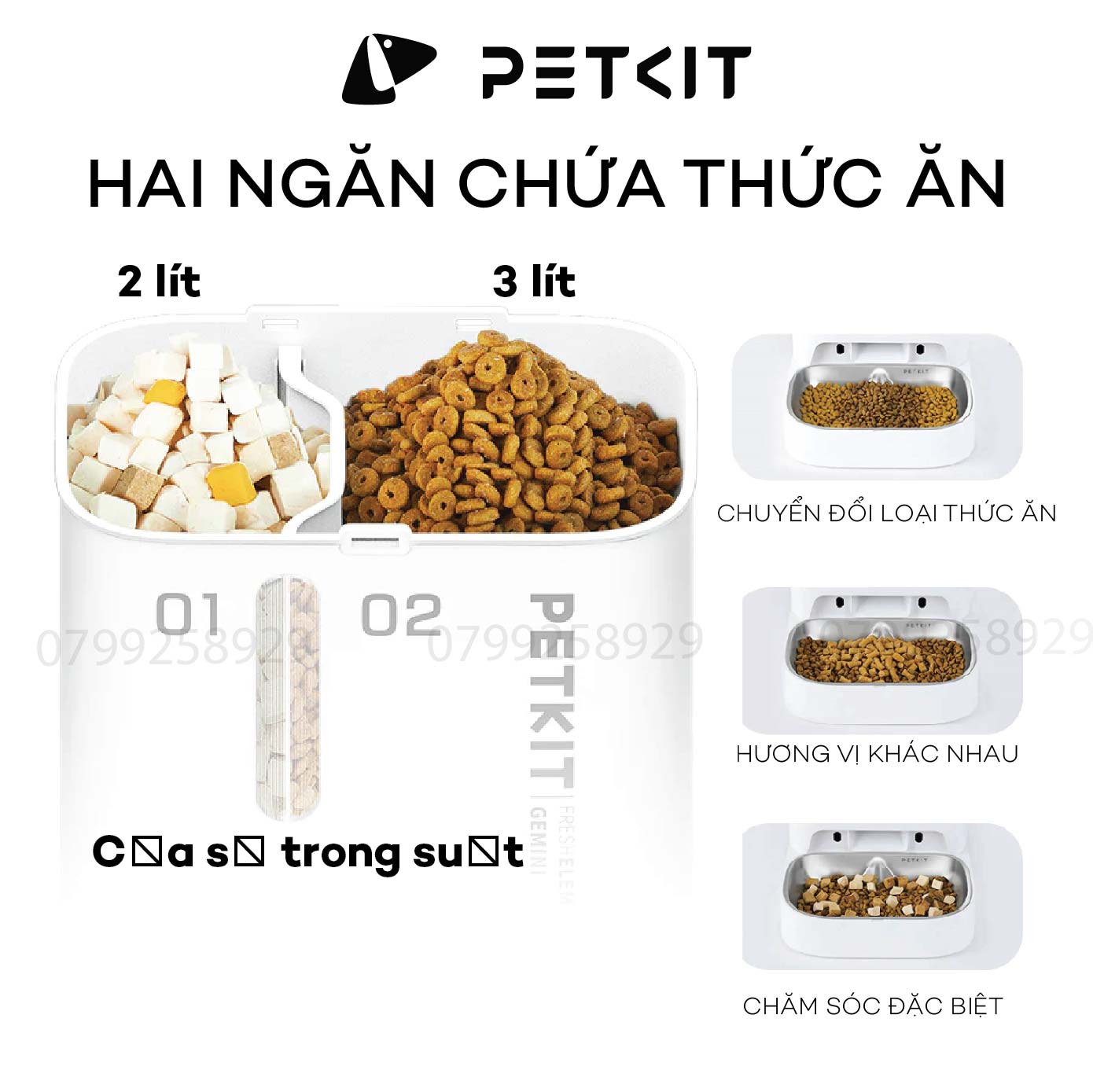 Máy Cho Chó Mèo Ăn Tự Động Petkit Gemini Kết Nối Wifi, Hai Ngăn, Dung Tích 5 Lít