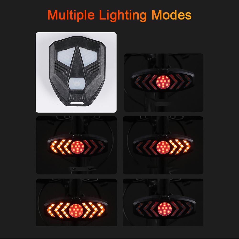 Đèn hậu LED không dây báo tín hiệu rẽ cho xe đạp cảnh báo an toàn với 5 chế độ ánh sáng có bộ điều khiển từ xa và còi Decibel cao
