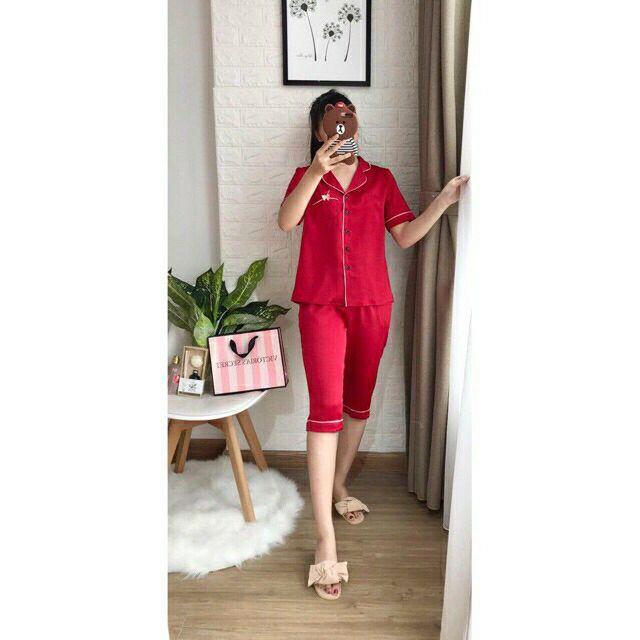 Đồ Bộ Mặc Nhà Pijama Phi Lụa "Quần Lửng - Áo Cộc Cao Cấp