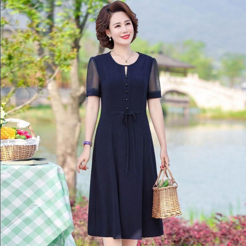 (HÀNG SẴN) Đầm Trung Niên Phối Tay Ren Sang Trọng VH58 - Hàng Quảng Châu Cao Cấp