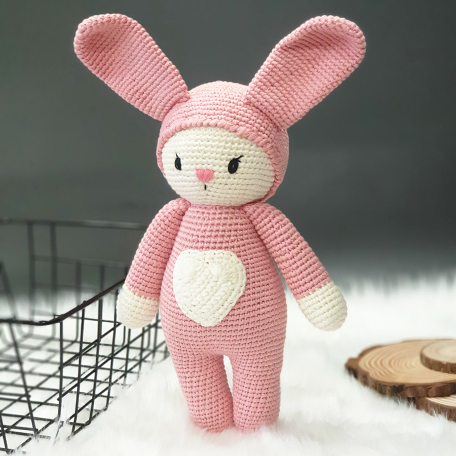 Gấu bông móc len Amigurumi cao cấp - Thỏ tim quà tặng thú nhồi bông