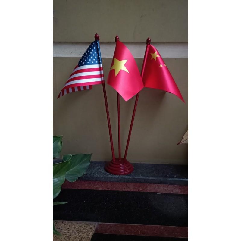 Cờ để bàn cắm 3 nước đế gỗ, cờ để bàn 3 nước tuỳ chọn