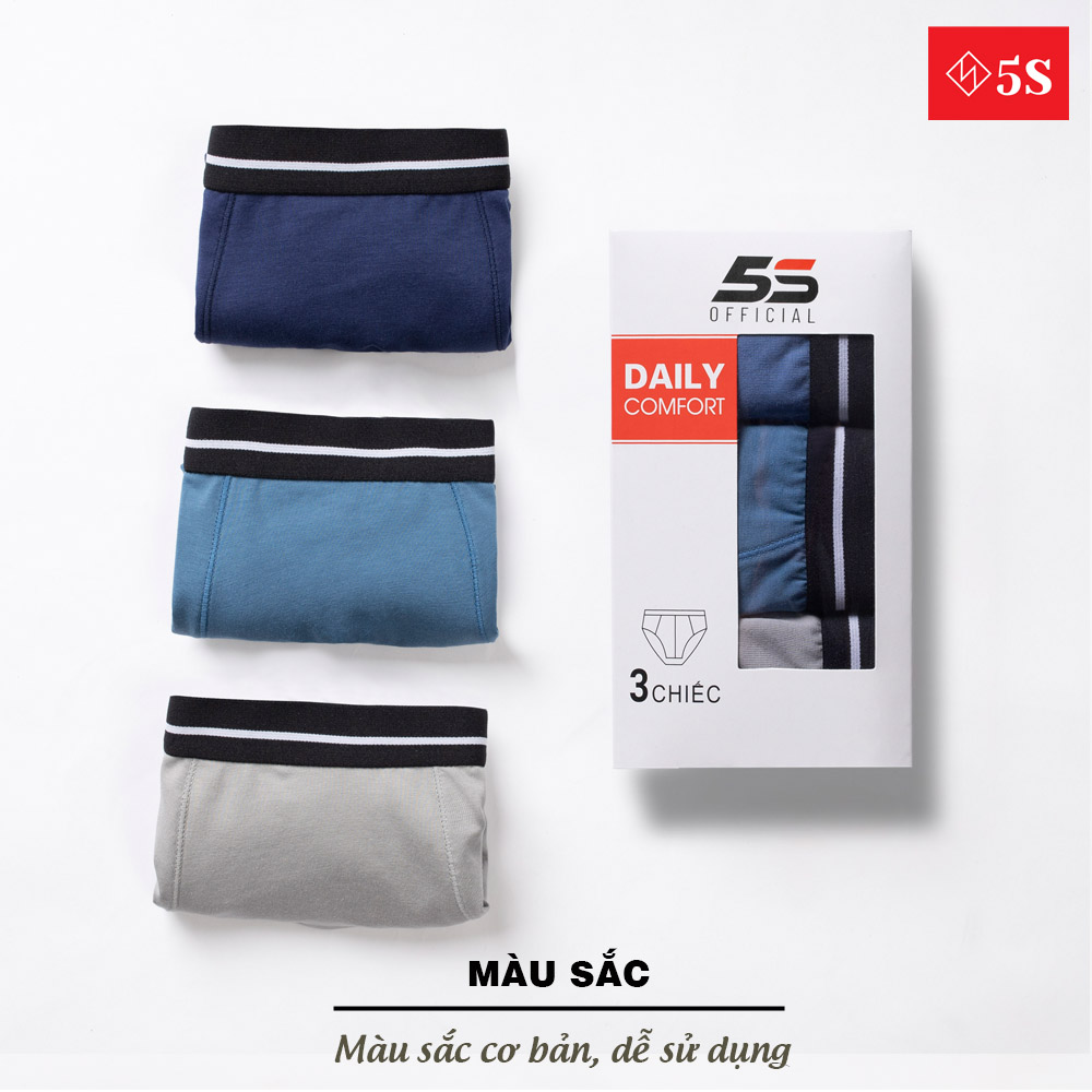 Combo 3 Quần Sịp Nam Boxer 5S, Cạp To, Chất Cotton Cao Cấp, Thấm Hút, Co Giãn, Kháng Khuẩn Tốt (X3-SIP21001BOX).