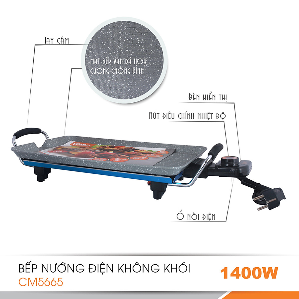 Bếp nướng điện không khói vân đá hoa cương COMET CM5665 - HÀNG CHÍNH HÃNG