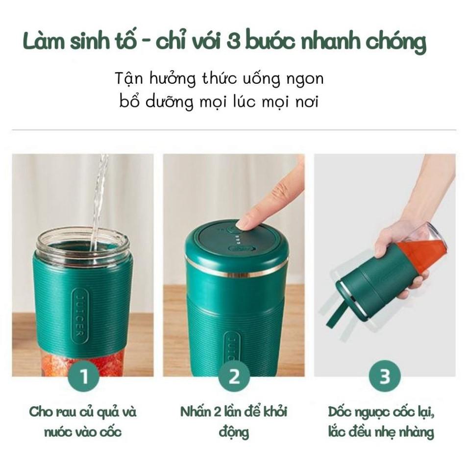 Máy xay sinh tố cầm tay mini, đa năng xay đá thịt JUICER Bảo Hành 12 Tháng, Cốc Thủy Tinh, Dao 4 Lưỡi 3000mah