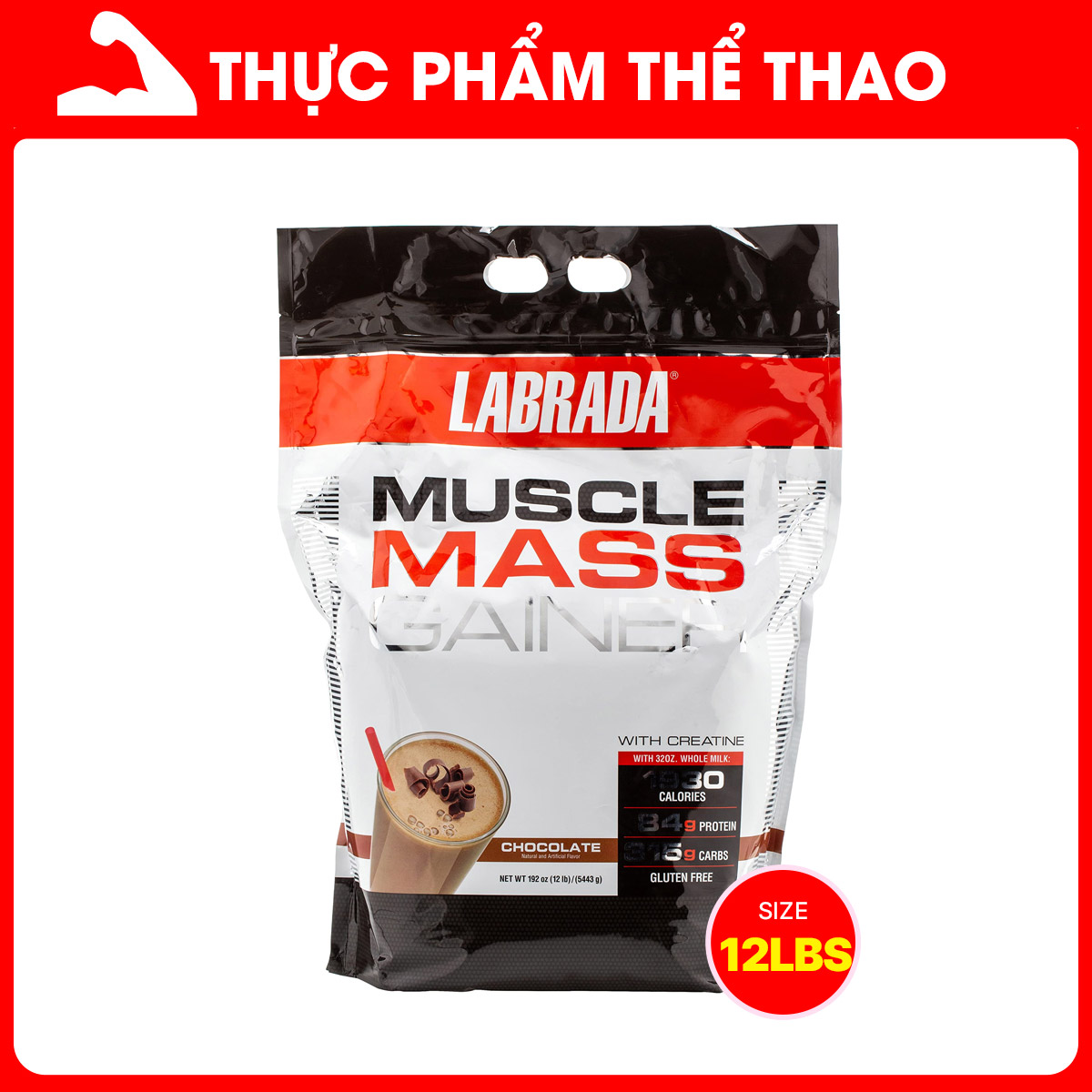 Sữa Tăng Cân Labrada Muscle Mass Gainer 12Lbs (5.4kg), Hỗ Trợ Tăng Cân Tăng Cơ Nhanh