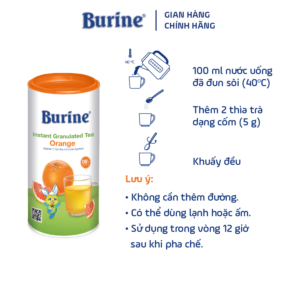 Trà cốm hoa quả Burine dinh dưỡng dành cho bé - Vị Cam Nam Mỹ giúp hỗ trợ giảm viêm nhiễm, tăng cường đề kháng (Không dành cho trẻ dưới 8 tháng tuổi)