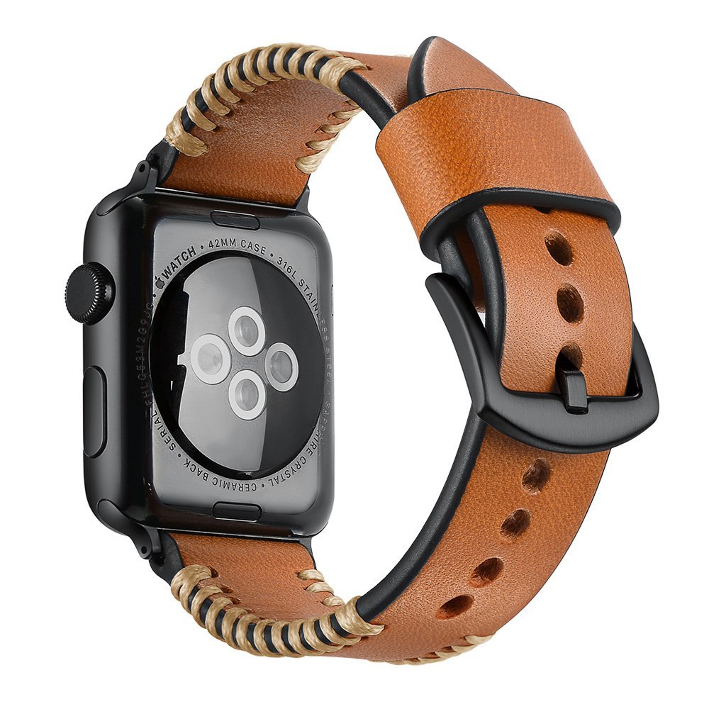 Dây đồng hồ Apple Watch, dây da Handmade 06 khóa thép không gỉ cho Apple Watch